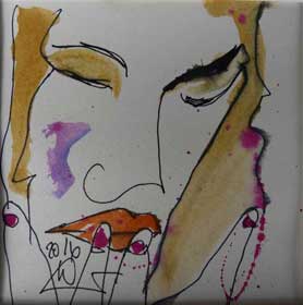 Schweigen, 14/14 cm, Zeichnung mit Aquarellfarben